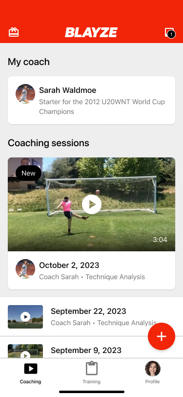 Blaze | Upload self-recorded videos for in-depth professional analysis from your coach.